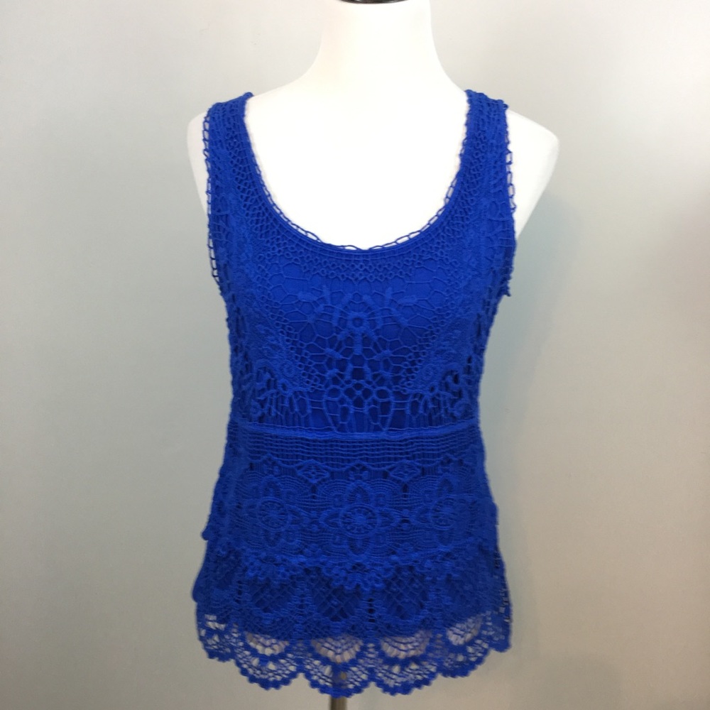 *****SOLD*****   Apt.9 Blue Sleeveless Knit Lace Top Petite Medium